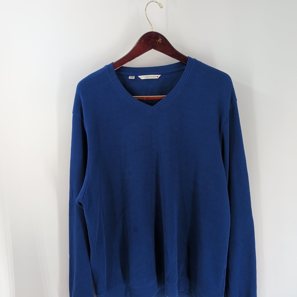 Cutter & Buck Winterwear V-Neck Cotton Pullover Jumper Sweater Blue Size L‎
